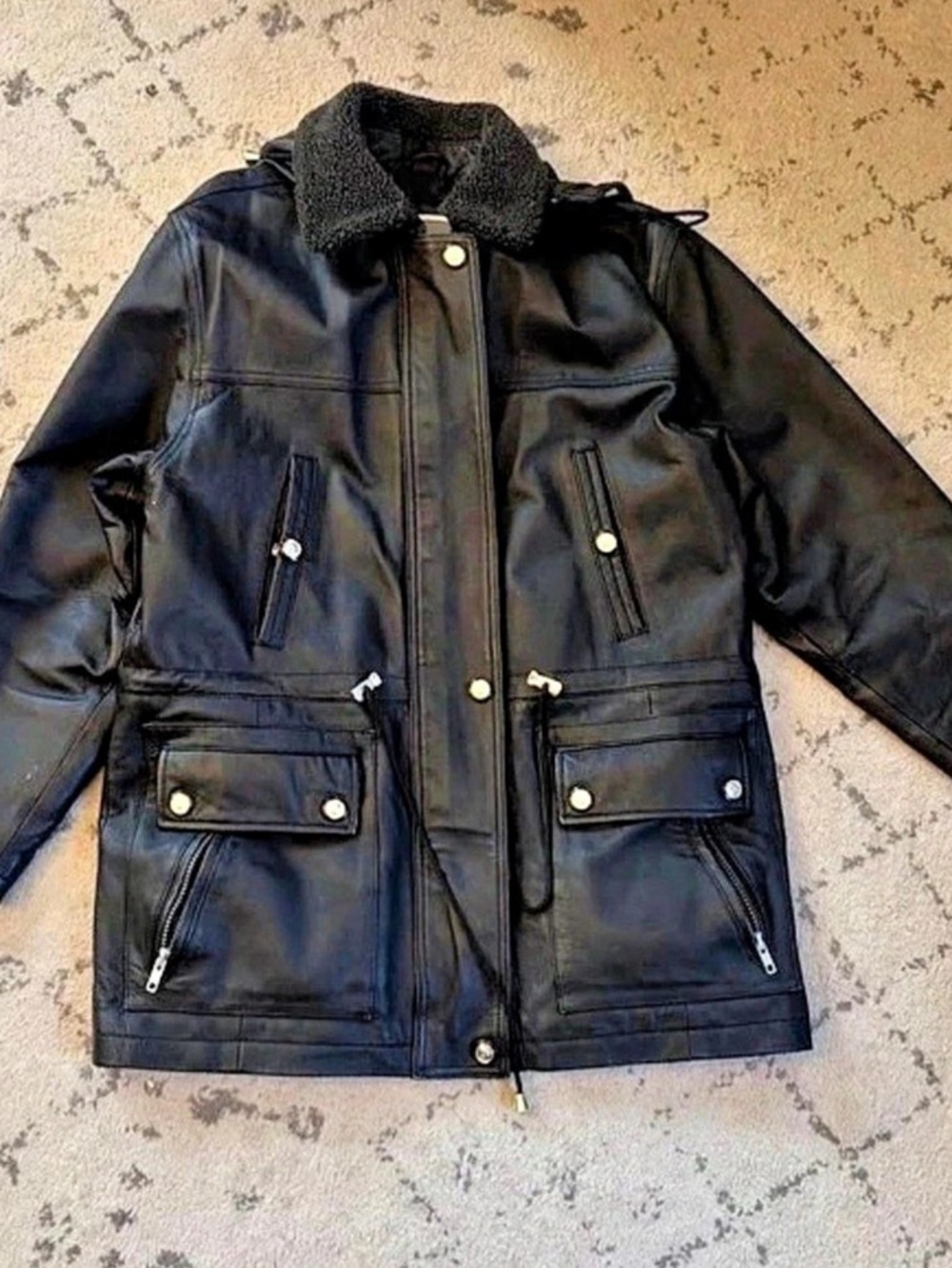 Middlebrook Park Genuine Leather Black Utility Jacket Size S Removable Hood